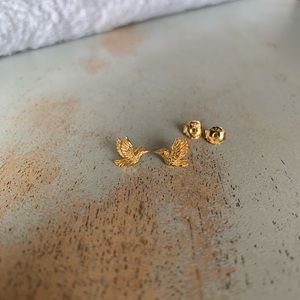 Handmade 14K gold plated bird studs